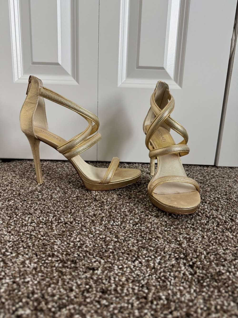 Michael Kors Metallic Gold Strappy Stiletto Heels